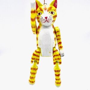 Hand Cared and Painted Yellow Cat Tabby Puppet